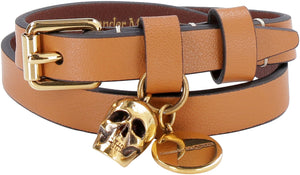 Skull charm leather double-wrap bracelet-1